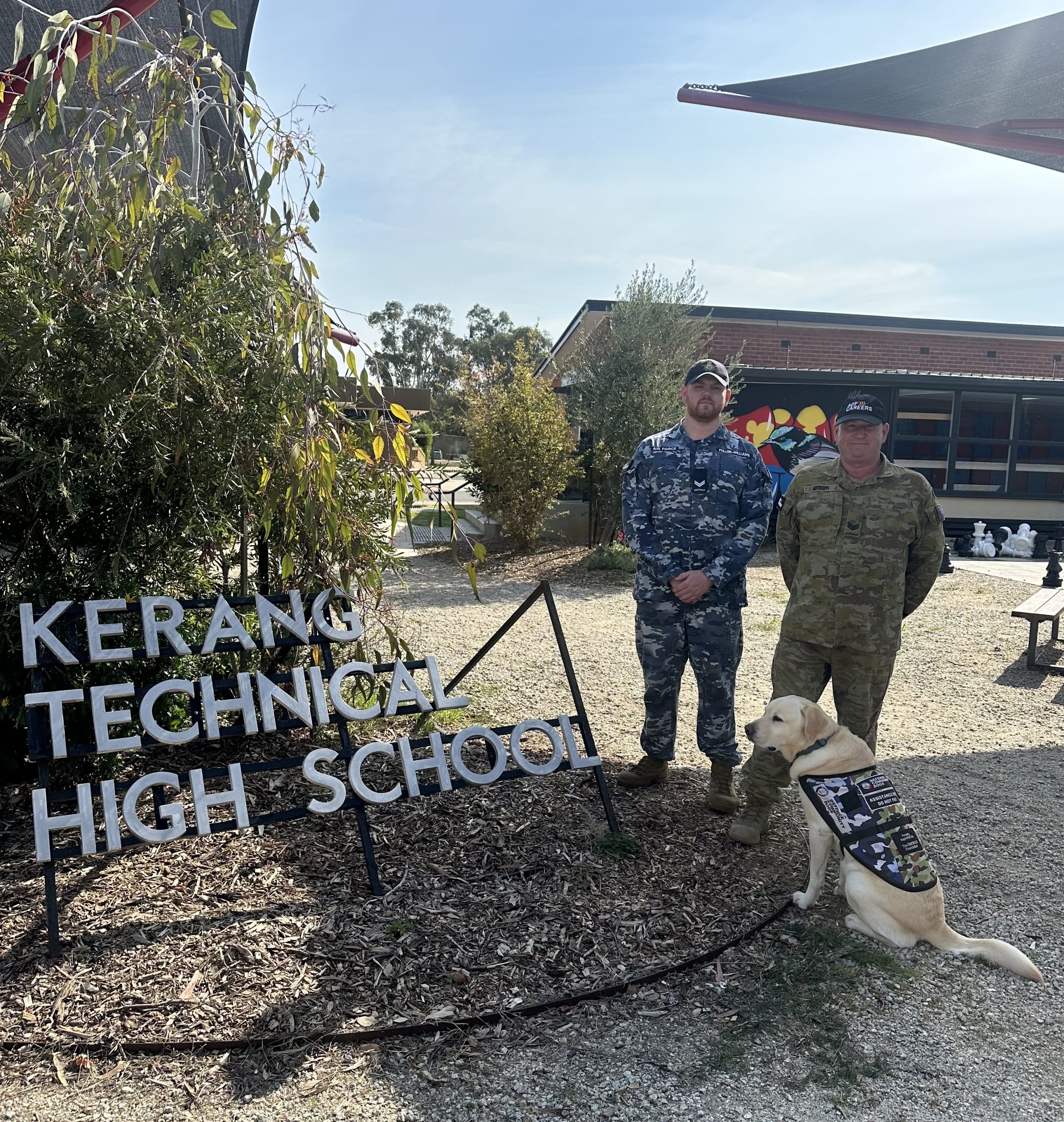ADF Personnel in front of library